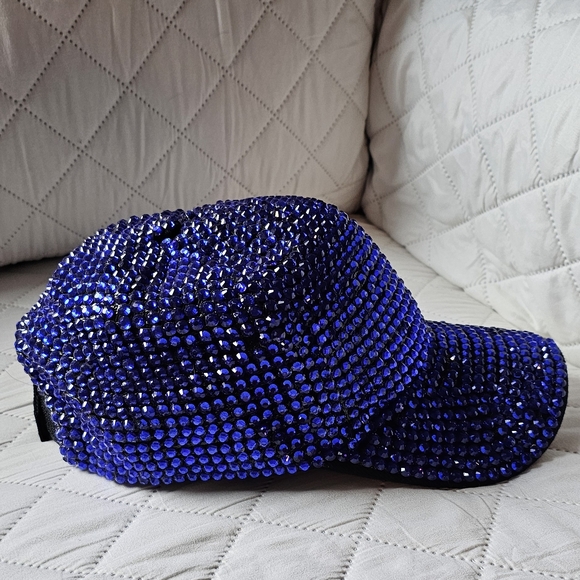 Blue Rhinestone Studded Baseball CapBlue Rhinestone Cap - Picture 2 of 4